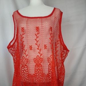 NWT Forgotten Grace Watermelon Red Lacey Top 1x